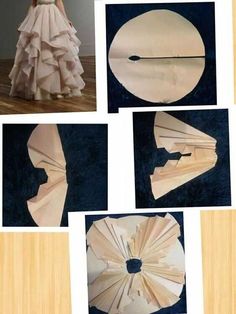 several pictures of different types of paper and wood with one woman in a white dress