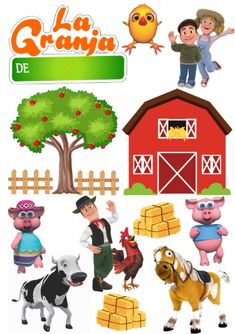 an image of farm animals and people in spanish