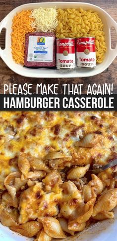 the before and after pictures show how to make hamburger casserole with cheese