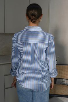 'Oxford' Classic Striped Button Down Shirt in Blue and White | Scarlette The Label Online Fashion Boutique, Washed Denim, Denim Wash, Fashion Boutique, Button Downs, Bleach, Button Down Shirt, Oxford, Long Sleeve Blouse