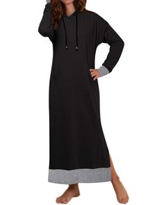 PRICES MAY VARY. SOFT & SMOOTH FABRIC: Our sweatshirt dress is made using a blend of 65% Polyester and 35% Cotton to bring you a long sleeve hoodie sweatshirt dress that you can comfortably wear all day. It’s ideal for both indoor and outdoor use to help you stay warm while making sure you look good. LOOK & FEEL FABULOUS: We use a fashion-forward design and solid colors which coupled with the breathable, light and stretchy blend of polyester and cotton leads to a women's casual long hoodie that’ Black Hooded Cotton Dress, Long Sweatshirt Dress, Maxi Dress V Neck, Hoodie Dresses, Hoodie Sweatshirt Dress, Casual Maxi Dress, Dresses With Pockets, Loose Hoodie, Hooded Dress