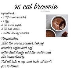 the ingredients for chocolate brownie are displayed in this recipe card, with an image of two