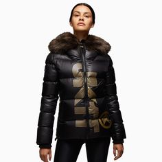 Jack1T Women's Prime Slick Down Hooded Puffer Jacket - Color: Black - Tops and Bottoms USA - Ugg Slides, Nike Tracksuit, Converse New, Tops And Bottoms, Hooded Puffer Jacket, Fur Hood, Boot Accessories, Signature Print, Shorts With Tights