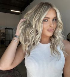 Full Blonde Hair Color, Blonde Hair Lighter Around Face, Platinum Blonde Hair Dimension, Bright Blonde Highlights With Root Smudge, Blonde A Line Bob Long, Platinum Blonde Balayage With Lowlights, Platinum Blonde Balayage With Money Piece, Rooted Blonde With Lowlights, Root Melt Blonde Curly Hair