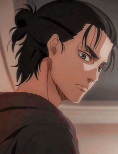 an anime character with black hair and blue eyes