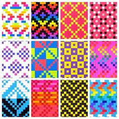 six squares with different colors and patterns on them, all in one square pattern that has been