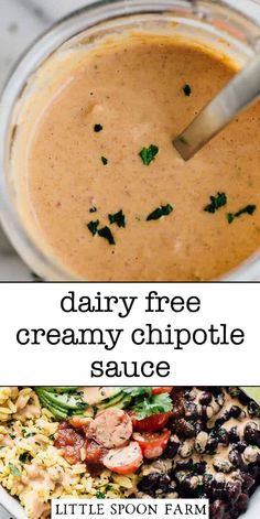 dairy - free creamy chipotle sauce in a bowl with the title above it