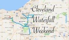 a map with the words cleveland water fall weekend on it and an image of a road