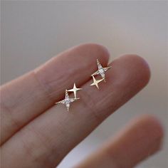 Elegant 18k Yellow Gold Plated Stud Earrings for Women Cubic Zirconia Gifts | eBay Star Earrings Stud, Earrings Dainty, Earrings Minimalist, Girly Jewelry, Minimalist Modern, Dream Jewelry, Geometric Earrings, Ear Jewelry, Pretty Jewellery