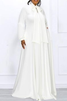 Elegant Patchwork Maxi Dress For Fall, Elegant Long Sleeve Patchwork Maxi Dress, White Long Sleeve Maxi Dress For Banquet, White Patchwork Maxi Dress, White Patchwork Dress For Work, White Solid Color Dress For Work, White Long Sleeve Patchwork Maxi Dress, White Long Sleeve Maxi Dress With Patchwork, Loose Clothing