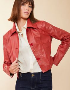 Penelope Leather Jacket Chili Red from Spartina 449 Loungewear Capsule, Look Rich, Chili Red, Spartina 449, Lambskin Leather Jacket, Beach Shop, Embroidered Bag, Beach Accessories, Athletic Apparel