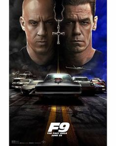 the fast and the furious movie poster with two men facing each other in front of a car