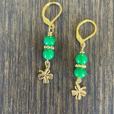 Handmade, Beaded Earrings Have Pretty Gold Shamrock Charms Gold Plated Lever Back Ear Wires Approximately 1.75” 6mm Kelly Green Round Glass Beads Gold Plated Daisy Bead Spacers Gold Plated Shamrock Charms Handcrafted By Me Gift Boxed, Ready To Wrap My Earrings Always Have $4.99 Shipping! I Always Ship Same Day Or Next Business Day Custom Orders Are Always Welcome Any Questions Please Ask! Women’s Jewelry Women’s Earrings Dangling Women’s Accessories Fashion Earrings Shamrocks St. Patrick’s Day Irish Celtic Green Lucky Leprechauns Ireland Casual Contemporary Everyday Seasonal Parties Celebrations Festivals Concerts Pub Crawls Brunch Luncheo Celtic Green, Shamrock Earrings, Pink Tassel Earrings, Polka Dot Earrings, Peacock Feather Earrings, Handmade Beaded Earrings, Fox Earrings, Earrings Dangling, Black Earrings Dangle