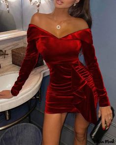 Color: red, Size: XL Split Dress Thigh, Xmas Outfit, Christmas Attire, Robes Glamour, Fiesta Dress, Xmas Outfits, Outfits Female, Outfits Woman, Christmas Clothing