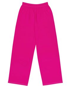 Get the comfort of pajamas in this stylish pair of wide-leg pants. With the adjustable waist and stretchy fabric, it’s like your favorite sweatpants but better. • Relaxed unisex fit • Practical side pockets • Elastic waistband with a white drawstring • Can be worn on the waist or on the hips • Premium knit mid-weight jersey fabric • 95% polyester, 5% elastane This product is made especially for you as soon as you place an order, which is why it takes us a bit longer to deliver it to you. Making Pink Cotton Wide Leg Sleepwear, Cotton Sweatpants With Elastic Waistband For Pajama Party, Casual Sleep Pants With Elastic Waistband, Casual Sleepwear Trousers With Elastic Waistband, Casual Pink Wide Leg Sleepwear, Casual Pink Parachute Pants For Loungewear, Casual Sweatpants With Elastic Waistband For Pajama Party, Sleep Pants With Pockets And Wide Leg, Wide Leg Sleep Pants With Pockets