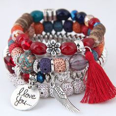 Material: Plastic/Resin Fashion Element: Chain Style: Personality Bohemian Festival Bracelets With Metal Beads, Bohemian Metal Beads Bracelet For Festivals, Bohemian Festival Metal Beads Bracelet, Bohemian Beaded Metal Bracelets, Bohemian Multicolor Beaded Crystal Bracelet, Bohemian Metal Beaded Bracelet, Bohemian Red Bracelets With Colorful Beads, Red Bohemian Crystal Bracelet With Round Beads, Bohemian Beaded Crystal Festival Bracelet