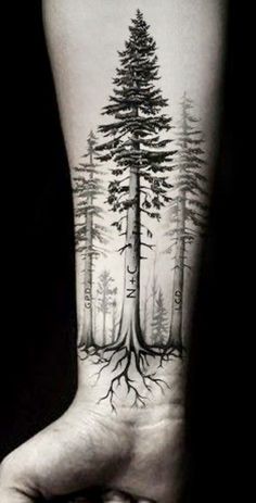 a person's hand with a tree tattoo on it