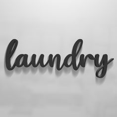 the word laundry written in cursive black ink on a white background with shadow