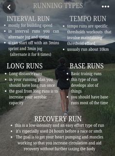 a poster with the words running types on it and an image of a person walking down a