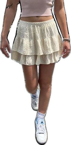 Casual A-line Skort For Spring, Casual A-line Mini Skirt, Cute Cream Skirt For Spring, Casual Fitted Skirt With Layered Hem, Casual Fitted Mini Skirt With Layered Hem, Casual Beige Tiered Mini Skirt, Casual White A-line Skort, White A-line Casual Skort, Casual Summer Skort With Layered Hem