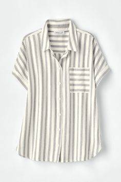 A crossover pleat below the back yoke gives this black-and-white striped shirt a unique twist. | Women's Riverside Striped Shirt - White Multi - PS - Petite Size