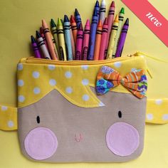 Yellow polka dot sweet face zipper pouch by sweetdolls on Etsy Cute Handmade Craft Supplies For Personal Use, Cute Multicolor Craft Supplies For Personal Use, Cute Yellow Bag For Personal Use, Cute Zipper Pouch Pencil Case For Personal Use, Pencil Shaped Zipper Pouch For School, Cute Zipper Pencil Case For Personal Use, Yellow Pouch Pencil Case As Gift, Handmade Pouch Pencil Case For School, Handmade Pencil Case Pouch For School