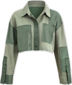 Casual Light Green Top For Fall, Casual Light Green Fall Top, Green Winter Shirt With Pockets, Green Long Sleeve Patchwork Shirt, Green Patchwork Tops For Work, Green Patchwork Tops For Workwear, Trendy Green Collared Shirt, Green Collared Top With Pockets, Casual Green Shirt With Patchwork