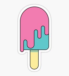 an ice cream popsicle sticker with pink and blue icing on the top