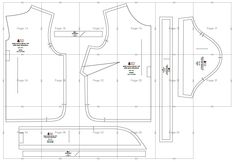 the front and back of a sewing pattern, with measurements for the vests on it