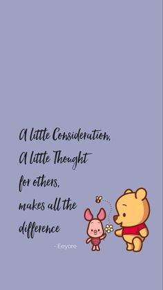 winnie the pooh and piglet quote on blue background with cartoon character in pink