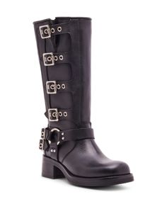 Steve Madden Women's Rocky Buckled Boots Black Calf Leather Boots With Rivets, Buckled Boots, Buckle Boots, Wide Calf, Black Leather Boots, Miu Miu, Rocky, Steve Madden, Leather Upper