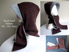 Jersey Hood Scarf With Fleece Lining And Visor PDF Sewing Pattern Hood Pattern Sewing, Hooded Cowl Scarf, Scarf Sewing Pattern, Hood Scarf, Hood Pattern, Hood Hat, Hat Patterns To Sew, Free Standing Lace, Embroidery Download