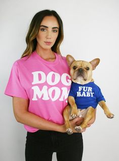 Dog Mom Tee Pink Cotton T-shirt With Dog Print, Chihuahua Mom Shirt, Mom Products, Mom Clothing, Dog Mom Quotes, Puppy Time, Chihuahua Mom, French Bulldog Funny, Dog Mom Tee