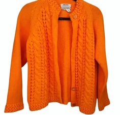 Vintage 1970s Bright Orange Cable Knit Chunky Button Down Cardigan Sweater Button Down Cardigan, Grandpa Sweater, Short Sleeve Jumpsuits, Jumpsuit With Sleeves, Chunky Knits Sweater, Bright Orange, Vintage 1970s, Festival Fashion, Chunky Knit