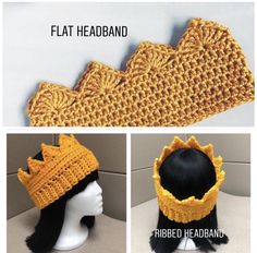 there are three pictures of hats made to look like crocheted headbands