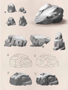 some rocks are shown with different shapes and sizes