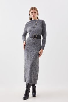 Exude Sophistication In This Dress, Crafted From Premium Wool For A Sumptuously Soft Wear That Sculpts The Silhouette Cut By A Large Buckle Belt. Featuring A Roll And Envelope Neck Detail As The Focal Point, While Long Sleeves And A Maxi Length Add A Classic Touch. Pair This Piece With Leather Boots For An Elevated Elegant Ensemble.Roll Envelope Neckwoollong Sleevesmaxi Dress Latest Maxi Dresses, Maxi Dress Collection, Knit Maxi Dress, Maxi Knit Dress, Long Sleeve Maxi, Buckle Belt, Silhouette Cut, Karen Millen, Dress Red