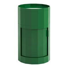 a green trash can is shown on a white background with clippings to the side