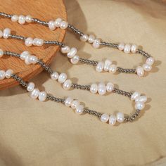 Style: Female Material: Titanium Steel, Freshwater Pearl Pearl Type: Cultured Pearl Color: White Pearl Shape: Irregular Necklace Length: 40+5cm Irregular Necklace, Silver Beaded Necklace, Silver Bead Necklace, Pearl Types, Pearl Color, Silver Pearls, Pearl Ring, White Pearl, Cultured Pearls