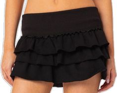 Fitted Cotton Skort With Ruffles, Casual Fitted Ruffle Shorts, Casual Fitted Ruffled Shorts, Casual Fitted Shorts With Ruffles, Solid Ruffled Mini Skort, Black Cotton Ruffled Mini Skirt, Black Cotton Mini Skirt With Ruffles, Solid Mini Skort With Ruffles, Casual Ruffled Skort