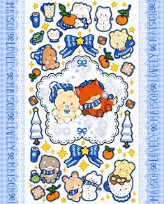 a blue and white wall hanging with teddy bears on it's side, surrounded by stars