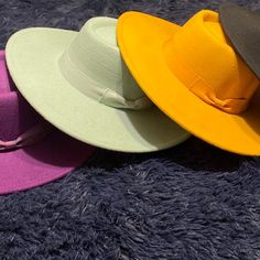 This Hat Comes In A Black, Mint, Mustard And Purple. Casual Green Felt Hat For Spring, Chic Yellow Hat For The Beach, Casual Summer Felt Hat For Parties, Chic Yellow Beach Hat, Casual Summer Party Felt Hat, Trendy Yellow Hats For Fall, Trendy Yellow Hats For Spring, Trendy Yellow Sun Hat For Spring, Trendy Yellow Fall Hats