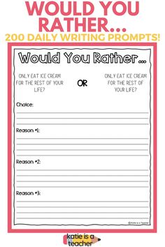 a printable worksheet with the words would you rather write on it?