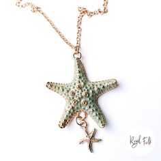 ABOUT THIS ACCESSORY This statement starfish necklace will add beachy touch of mermaid to any outfit. ... ♡ Embellishment: Enamel and Gold Metal ♡ Style: Necklace ♡ Size: One Size / Adjustable ... ACCESSORY COLOUR Photos have been taken in natural light but colours may vary from how they appear online, or on your device. READY TO WEAR ACCESSORIES Please allow 1-3 days for your headpiece to be shipped. CUSTOM ACCESSORIES If you are looking for something in particular but cannot see it in my store, please message me. I have other products that may not yet be listed online. ... SHIPPING Shipping times will vary. Royal Folk takes no responsibility for delays in shipping and is not liable for any damage to goods occurring in transit. All taxes / duties / customs fees are the responsibility of t Starfish-shaped Necklace With Starfish Charm For Summer, Summer Starfish Charm Star Necklace, Ocean-inspired Starfish Necklace For Vacation, Star-shaped Ocean-inspired Necklaces For Beach, Summer Ocean-inspired Jewelry With Star Charm, Summer Ocean-inspired Necklace With Starfish Charm, Summer Ocean-inspired Star Charm Jewelry, Starfish Necklace For Beach Season, Starfish Necklace For Beach Season Gift