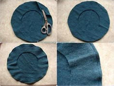 four pictures showing how to make a felt placemat with scissors and fabric backings