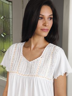 Short Sleeve Crochet Top With Lace Trim For Vacation, Vacation Crochet Top With Lace Trim And Short Sleeves, Bohemian Crochet Top With Ruffles For Beach, Elegant Crochet Trim Top For Beach, Crochet Trim Lace Top For Summer Daywear, Cotton Crochet Dress For Daywear, Cotton V-neck Crochet Dress, Cotton Crochet Trim Dress For Vacation, Cotton Crochet Top With Lace Trim For Daywear