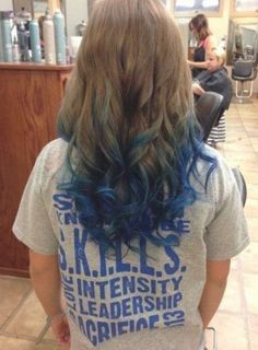 Hair Dyed Brown, Blonde Hair With Blue Tips, Blue Dip Dye Hair, Blue Tips Hair, Blonde And Blue Hair, Blue Brown Hair, Kids Hair Color, Dyed Tips, Hair Dye Tips