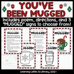 a christmas themed poster with the words you've been mugged in red and green