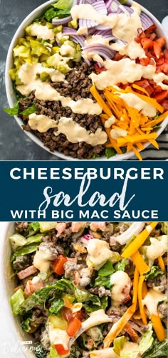 cheeseburger salad with big mac sauce in a bowl