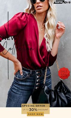 Fashion Chic Solid V Neck Long Sleeve Slim Shirt Red V-neck Shirt For Fall, Solid Color V-neck Top For Night Out, Trendy Shirt For Night Out, Trendy V-neck Blouse For Fall, Spring V-neck Party Shirt, Long Sleeve Tops For Date Night In Winter, Long Sleeve Tops For Winter Date Night, Solid Color V-neck Party Tops, Winter Long Sleeve Tops For Date Night